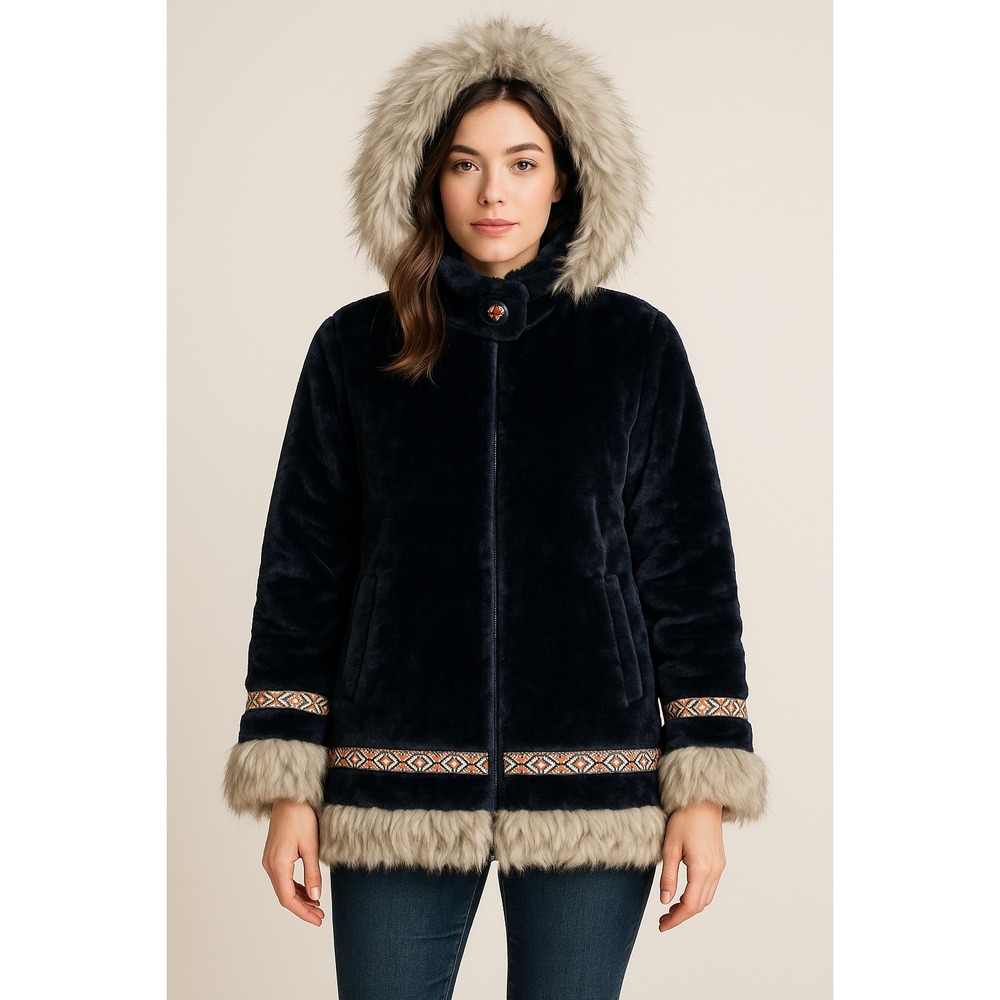 VTG Hansa Branta by Stearns Womens S Faux Fur Hooded Parka Coat Goose Down